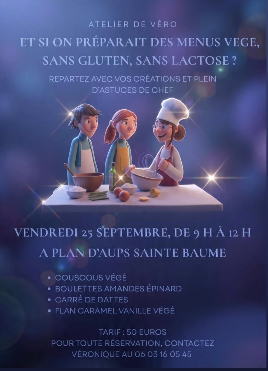 Atelier de cuisine végétarienne, sans gluten, sans lactose